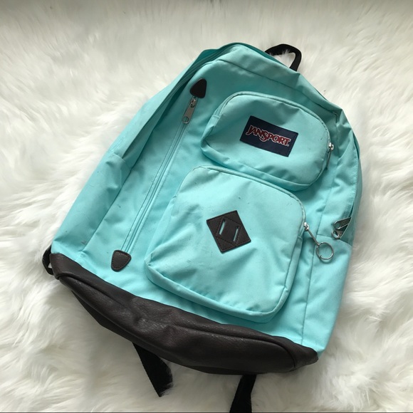 Jansport Handbags - Jansport Blue Backpack with Faux Leather Accents